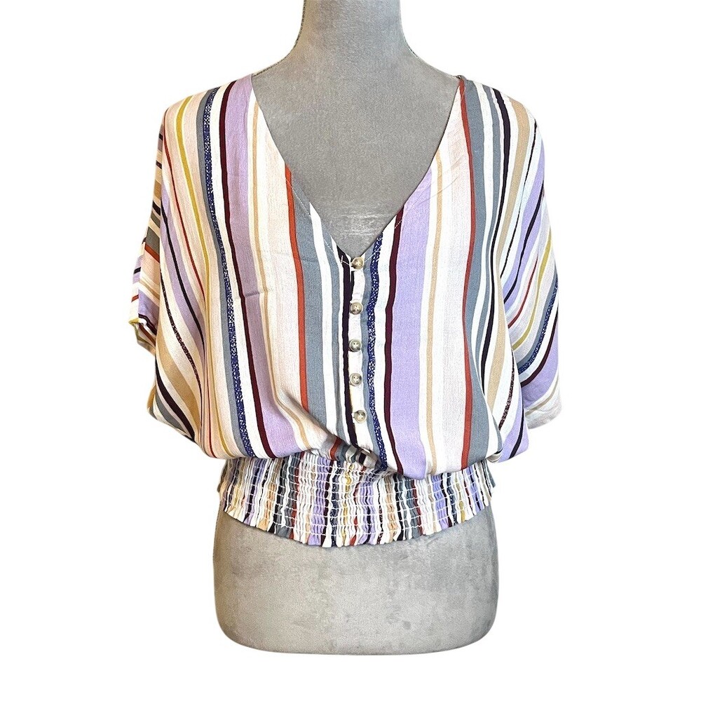 Lumiere Boho Stripped Cropped Top Blouse L Multicolor Summer Beach Festival